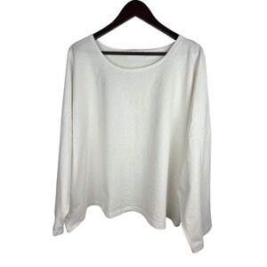 Bryn Walker Top XXL White Cotton Oversized Boxy Lagenlook Long Sleeve Pullover